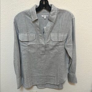 NWY Madewell Popover in Plaid Gray Shirt